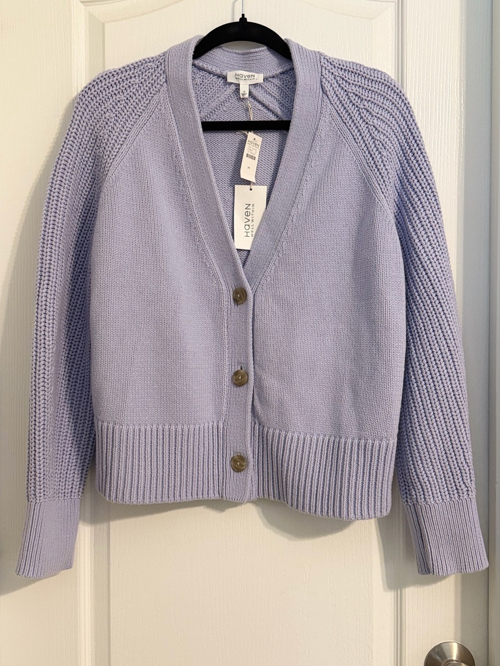 Haven Well Within Periwinkle Button-Front V-Neck Oversized Knit Cardigan Sz M
